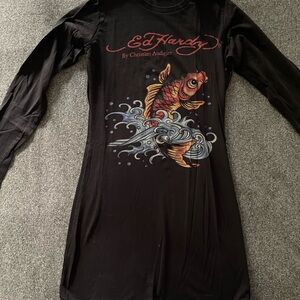 Vintage Ed Hardy Black Tee with iconic Koi Tattoo Design S